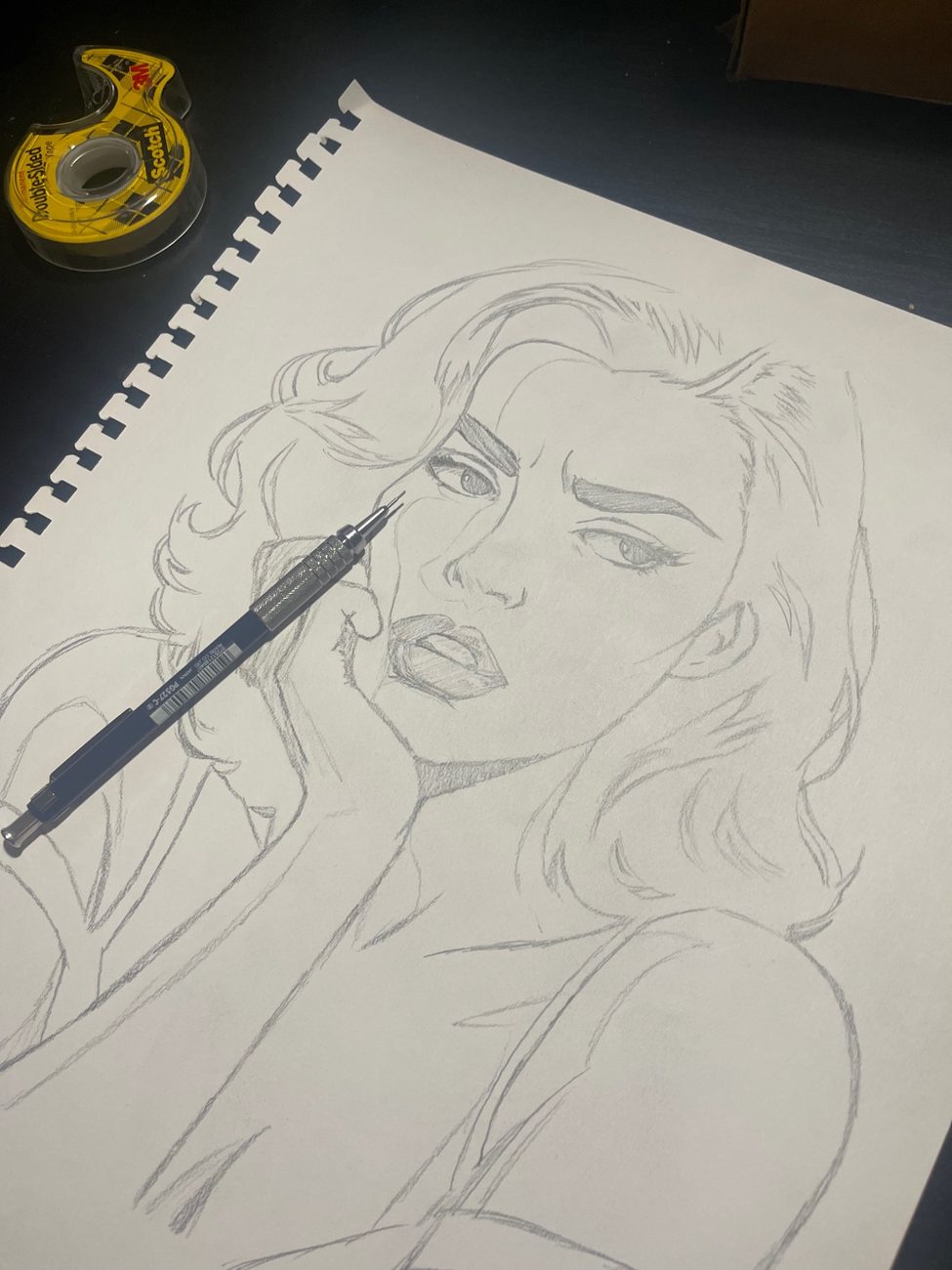 Initial pencil outline of the portrait