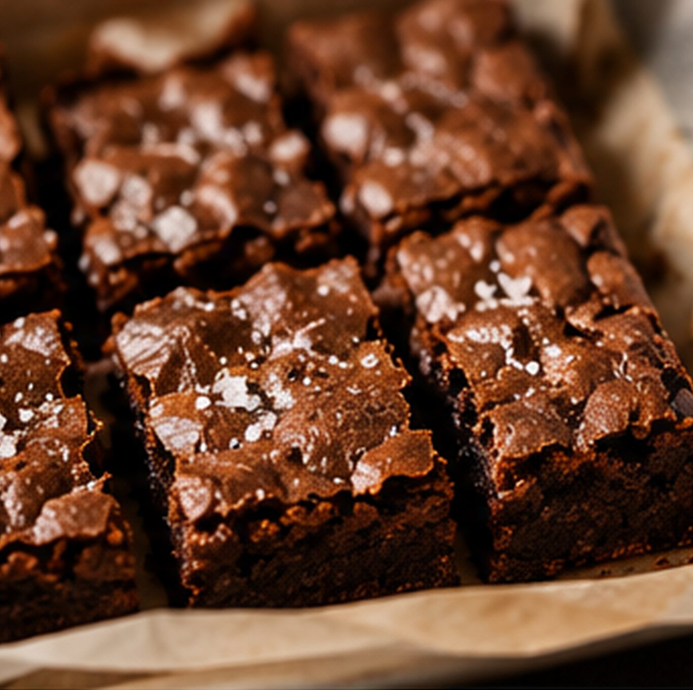 Brownie squares on parchment